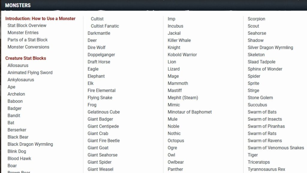List of free stat blocks from the 2024 Monster Manual D&D