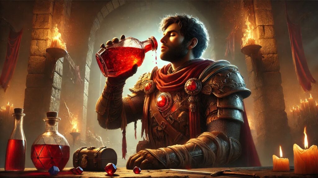 Character drinking of a health potion in Dungeons and Dragons